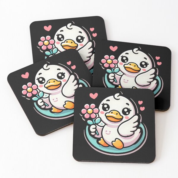 Item preview, Cute Cartoon Duck Holding Flower | Kawaii Animal Lover Gift with Pink Hearts and Happy Design designed and sold by DrawHandArt.