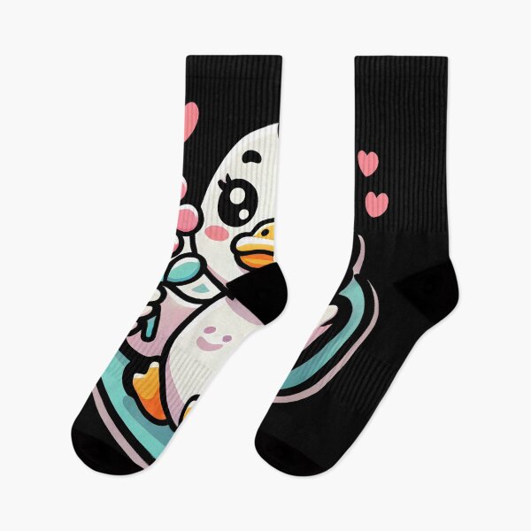 Item preview, Cute Cartoon Duck Holding Flower | Kawaii Animal Lover Gift with Pink Hearts and Happy Design designed and sold by DrawHandArt.