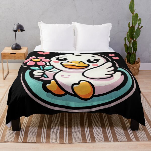Item preview, Cute Cartoon Duck Holding Flower | Kawaii Animal Lover Gift with Pink Hearts and Happy Design designed and sold by DrawHandArt.