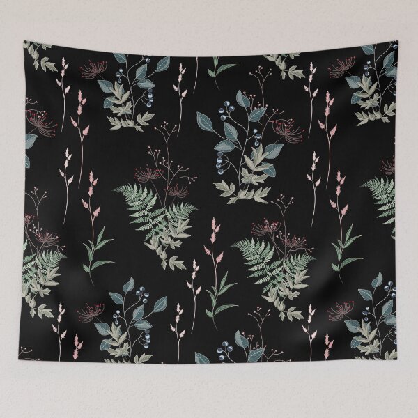 Item preview, Pattern with wild meadow flowers, herbs, grasses, leaves and branch of berries. designed and sold by MatyKotiv.