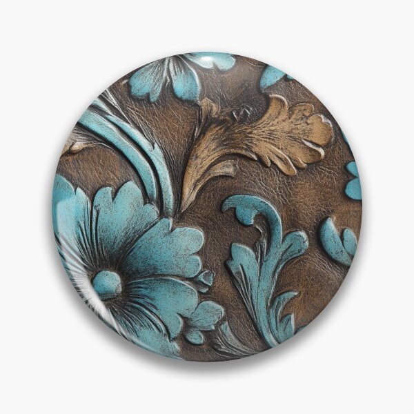 Item preview, Turquoise Brown Tooled Leather  designed and sold by ColorFlowArt.