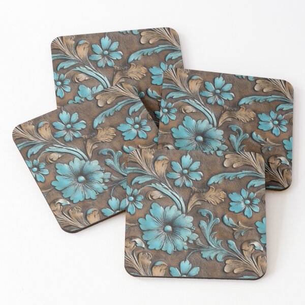 Item preview, Turquoise Brown Tooled Leather  designed and sold by ColorFlowArt.