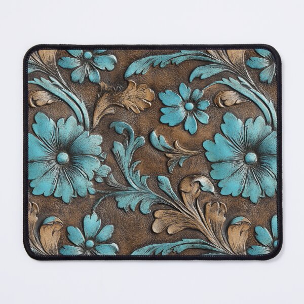 Item preview, Turquoise Brown Tooled Leather designed and sold by ColorFlowArt.
