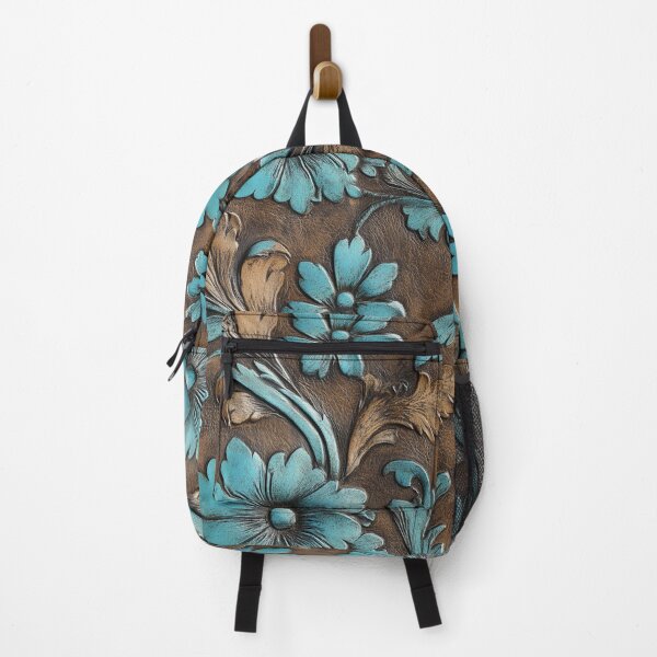 Item preview, Turquoise Brown Tooled Leather  designed and sold by ColorFlowArt.