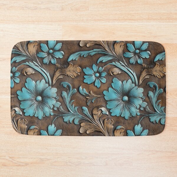 Item preview, Turquoise Brown Tooled Leather  designed and sold by ColorFlowArt.