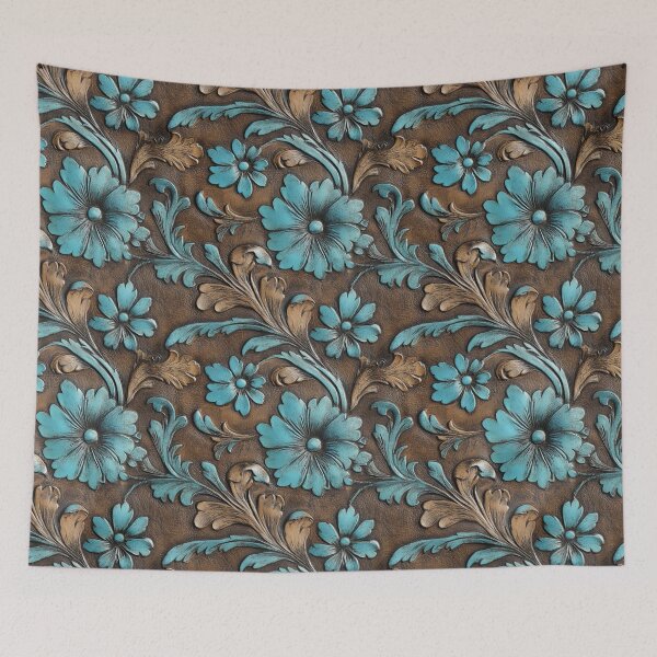 Item preview, Turquoise Brown Tooled Leather  designed and sold by ColorFlowArt.