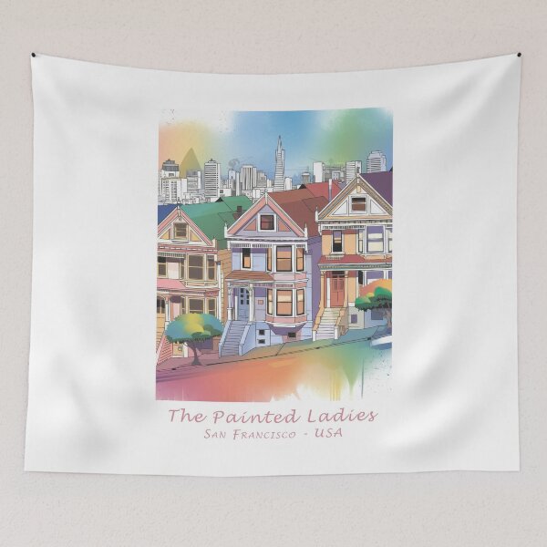 Item preview, Vintage travel poster Painted Ladies – Colorful minimalist retro art from San Francisco USA designed and sold by pod24.