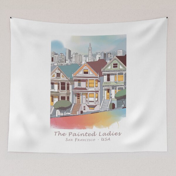 Item preview, Vintage travel poster Painted Ladies – pastel colors & retro minimal San Francisco art designed and sold by pod24.