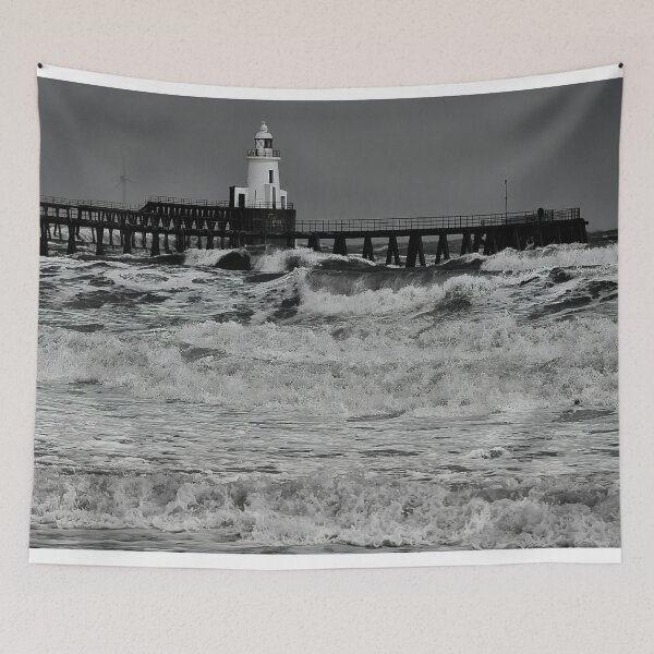 Item preview, Stormy Seas near the Wooden Pier - Monochrome designed and sold by Violaman.