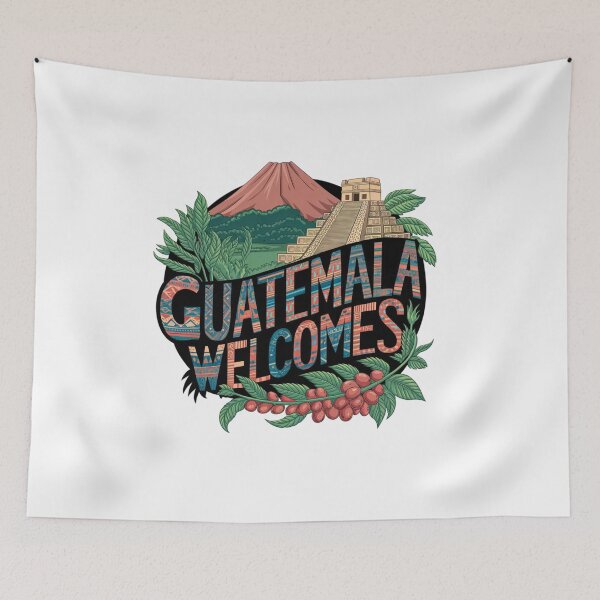 Item preview, Guatemala Welcomes Flag Map Antigua, Tikal, Lake Atitlán designed and sold by AnimalsDH305.