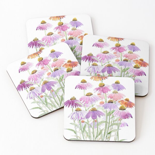 Item preview, colourful coneflowers ink and watercolour painting  designed and sold by ColorandColor.