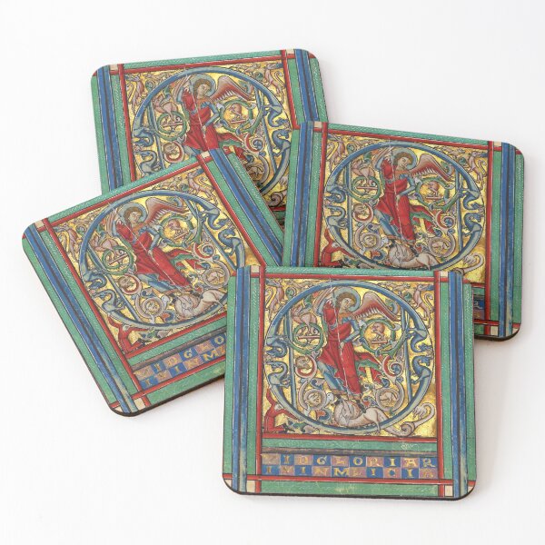 Item preview, ST. MICHAEL ARCHANGEL  AND DRAGON ,Q LETTER ,FANTASTIC ANIMALS IN GOLD RED BLUE COLORS designed and sold by BulganLumini.
