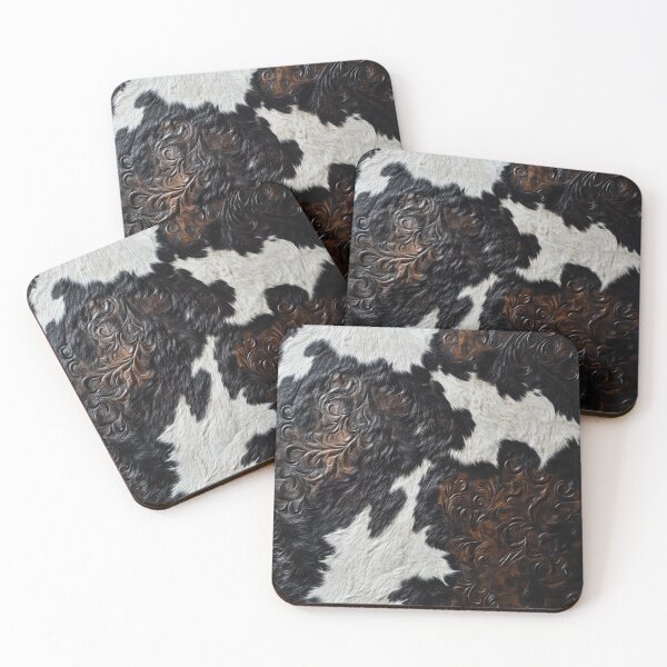 Item preview, Brown Tooled Leather and Cow Black White Fur designed and sold by ColorFlowArt.
