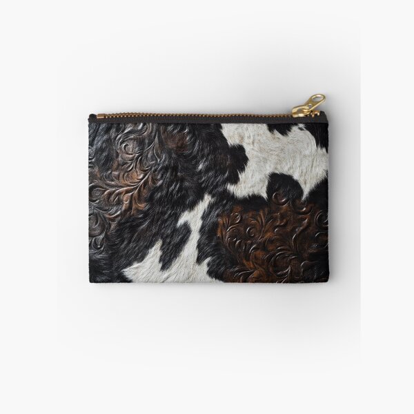 Item preview, Brown Tooled Leather and Cow Black White Fur designed and sold by ColorFlowArt.