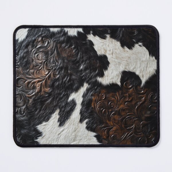 Item preview, Brown Tooled Leather and Cow Black White Fur designed and sold by ColorFlowArt.