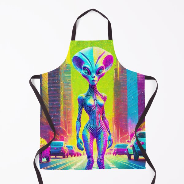 Item preview, Neon Alien Visitor in Futuristic City designed and sold by chacaldesigns.