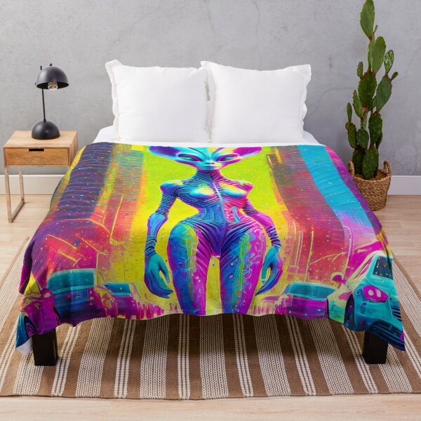 Item preview, Neon Alien Visitor in Futuristic City designed and sold by chacaldesigns.