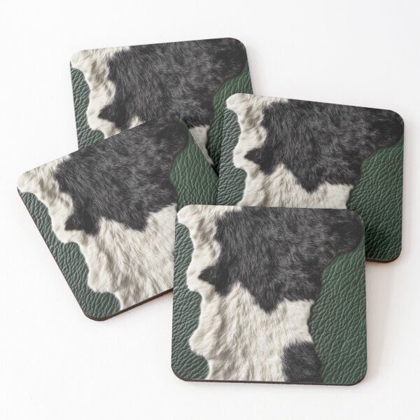 Item preview, Green Leather and Cow Black White Fur designed and sold by ColorFlowArt.