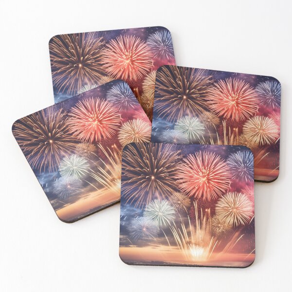 Item preview, Vibrant fireworks display over cityscape at dusk designed and sold by homydesign.