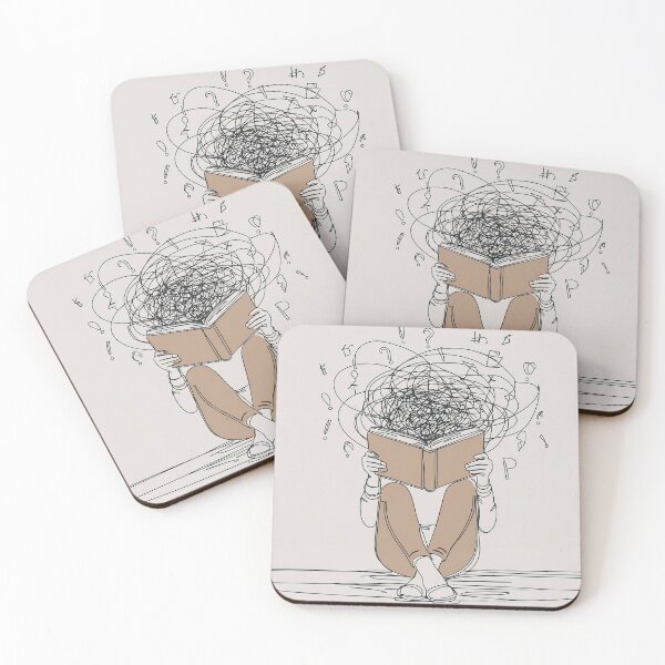 Item preview, A person sits reading a book with a chaotic scribble above head, symbolizing complex thought designed and sold by homydesign.