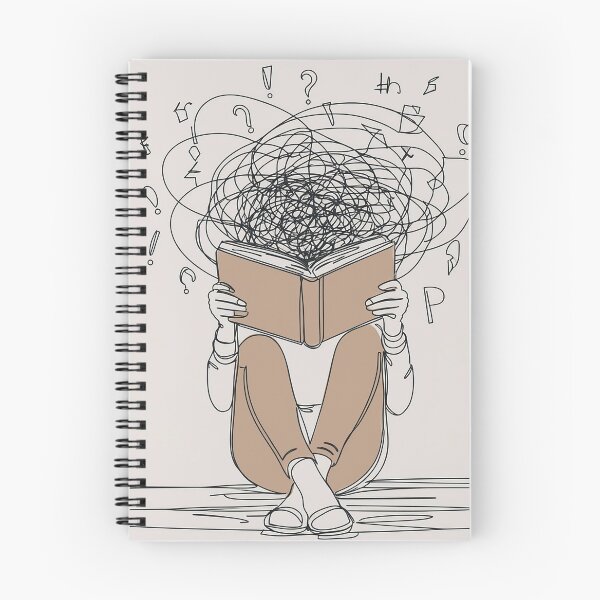 Item preview, A person sits reading a book with a chaotic scribble above head, symbolizing complex thought designed and sold by homydesign.