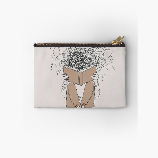 Item preview, A person sits reading a book with a chaotic scribble above head, symbolizing complex thought designed and sold by homydesign.