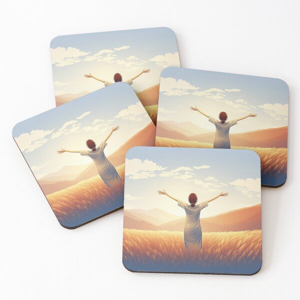 Item preview, Sunset silhouette of a person in a field with arms raised designed and sold by homydesign.