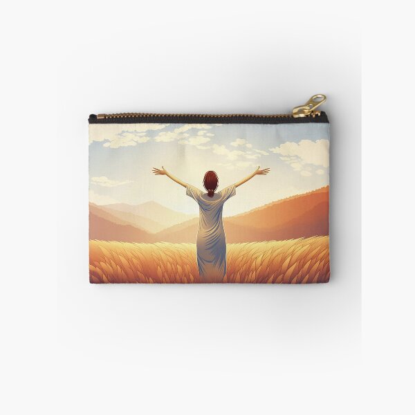 Item preview, Sunset silhouette of a person in a field with arms raised designed and sold by homydesign.
