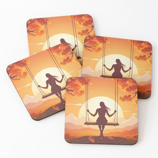 Item preview, Silhouette of a woman on a swing with a vibrant sunset backdrop designed and sold by homydesign.