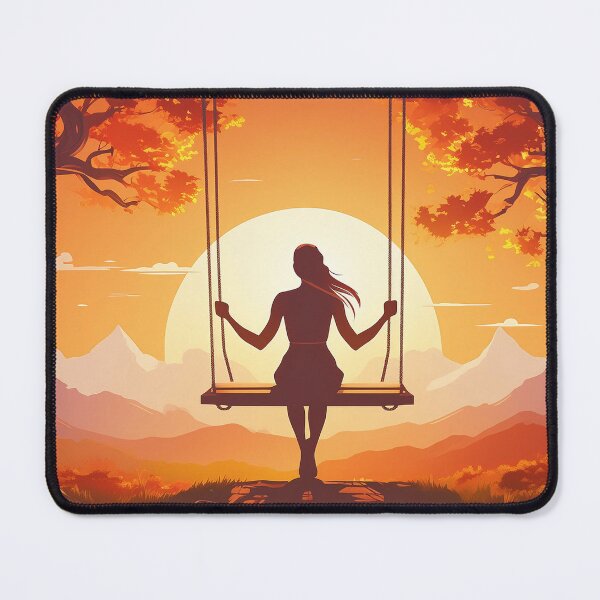 Item preview, Silhouette of a woman on a swing with a vibrant sunset backdrop designed and sold by homydesign.