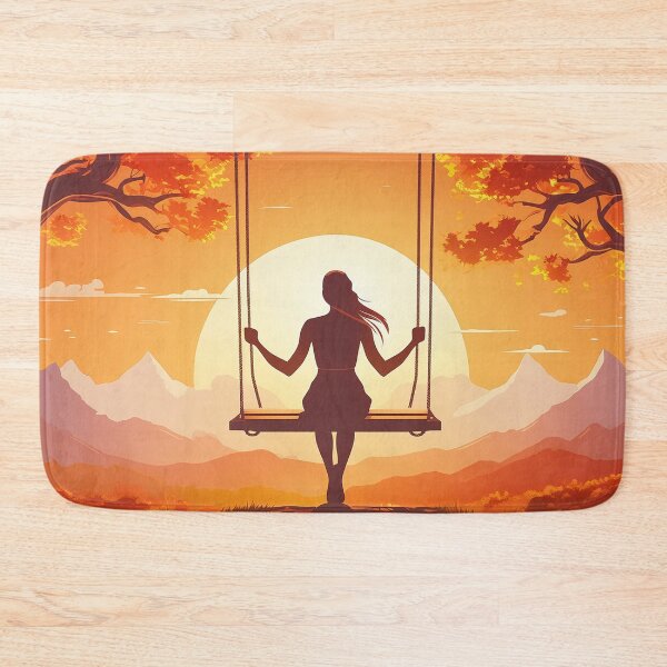 Item preview, Silhouette of a woman on a swing with a vibrant sunset backdrop designed and sold by homydesign.
