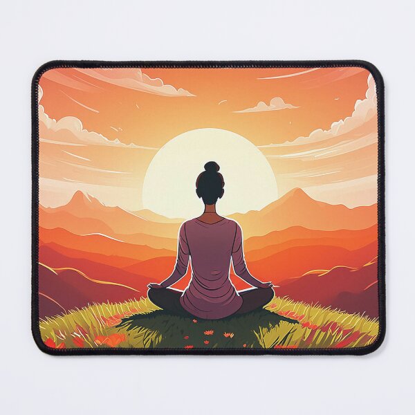 Item preview, Silhouetted figure meditates in a serene sunset landscape designed and sold by homydesign.