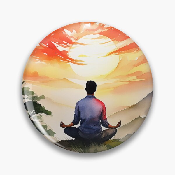 Item preview, Vivid painting of a man meditating under a fiery sunset designed and sold by homydesign.