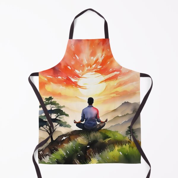 Item preview, Vivid painting of a man meditating under a fiery sunset designed and sold by homydesign.