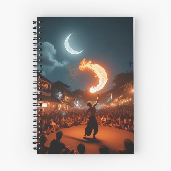 Item preview, Vibrant night scene of a fire performer under a crescent moon designed and sold by homydesign.