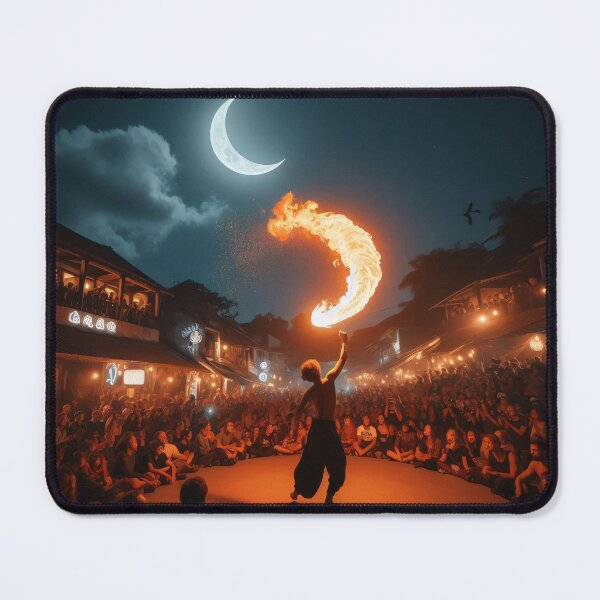 Item preview, Vibrant night scene of a fire performer under a crescent moon designed and sold by homydesign.