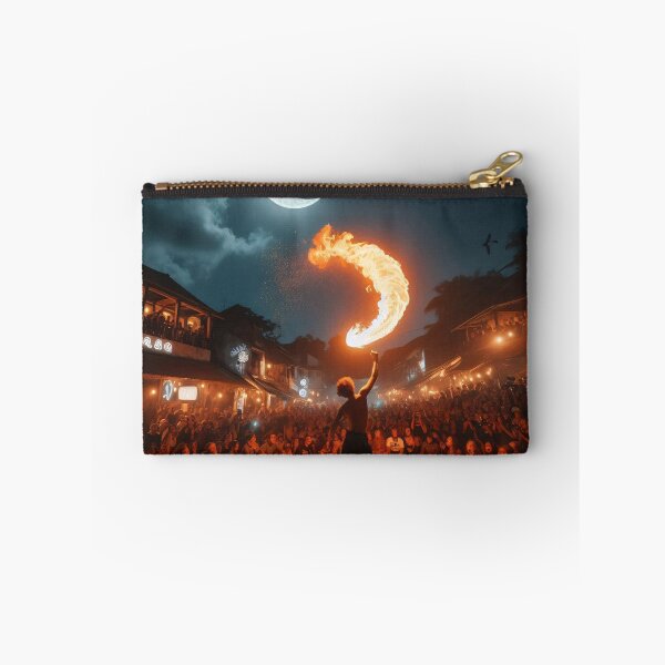Item preview, Vibrant night scene of a fire performer under a crescent moon designed and sold by homydesign.