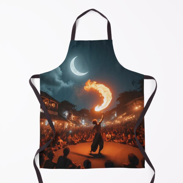 Item preview, Vibrant night scene of a fire performer under a crescent moon designed and sold by homydesign.