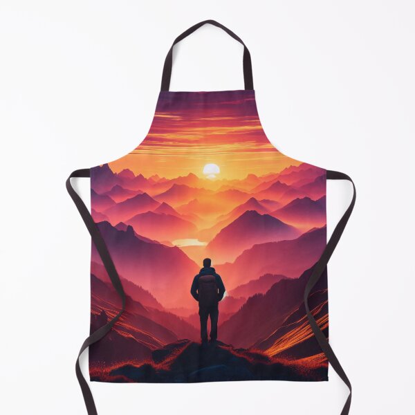 Item preview, A lone figure stands before a vibrant sunset over layered mountain peaks designed and sold by homydesign.