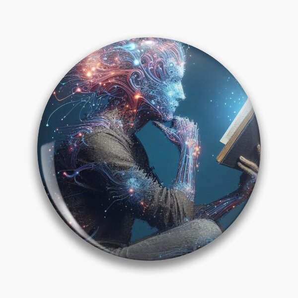 Item preview, Human figure composed of swirling energy lines, reading a glowing book designed and sold by homydesign.