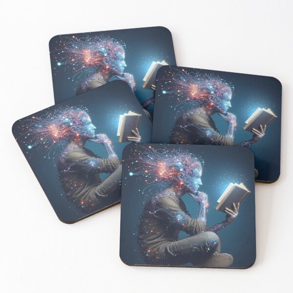 Item preview, Human figure composed of swirling energy lines, reading a glowing book designed and sold by homydesign.