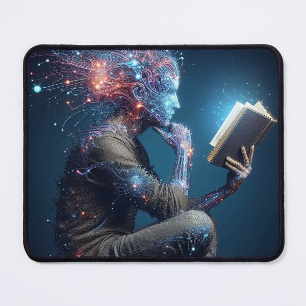 Item preview, Human figure composed of swirling energy lines, reading a glowing book designed and sold by homydesign.