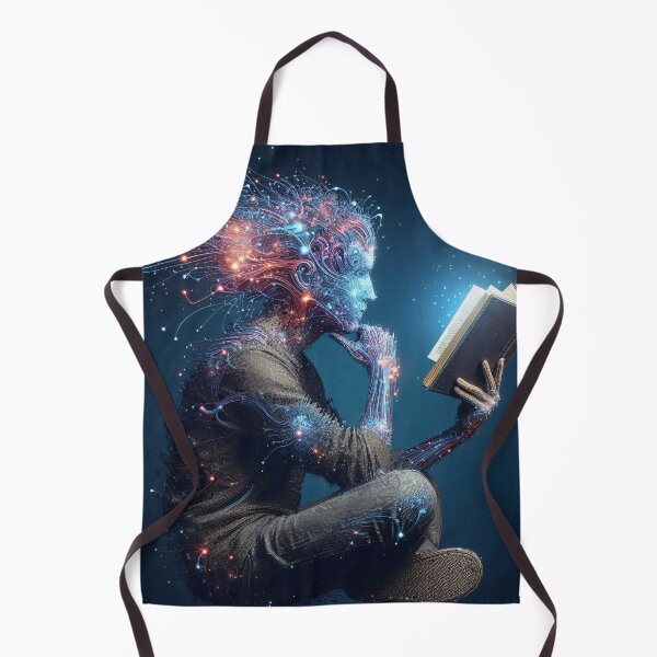 Item preview, Human figure composed of swirling energy lines, reading a glowing book designed and sold by homydesign.