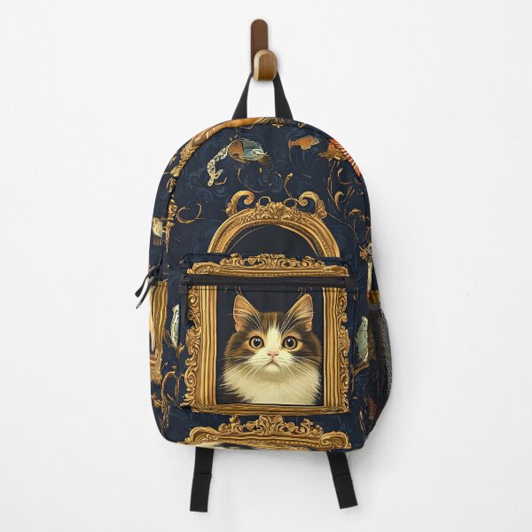 Artikelvorschau, A pattern of cat portraits and fish in golden frames  entworfen und verkauft von Designs-Lena.