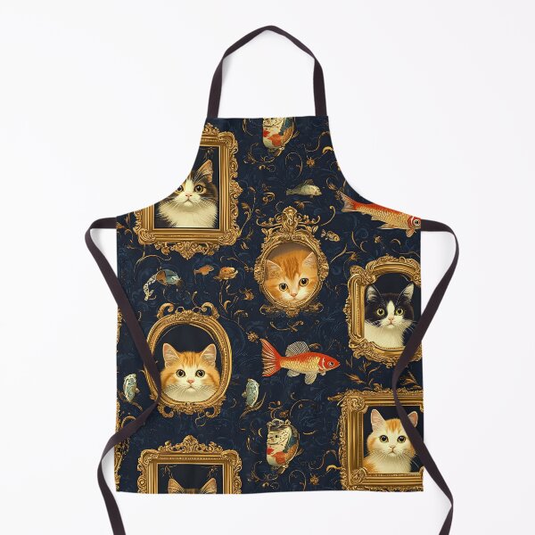 Artikelvorschau, A pattern of cat portraits and fish in golden frames entworfen und verkauft von Designs-Lena.