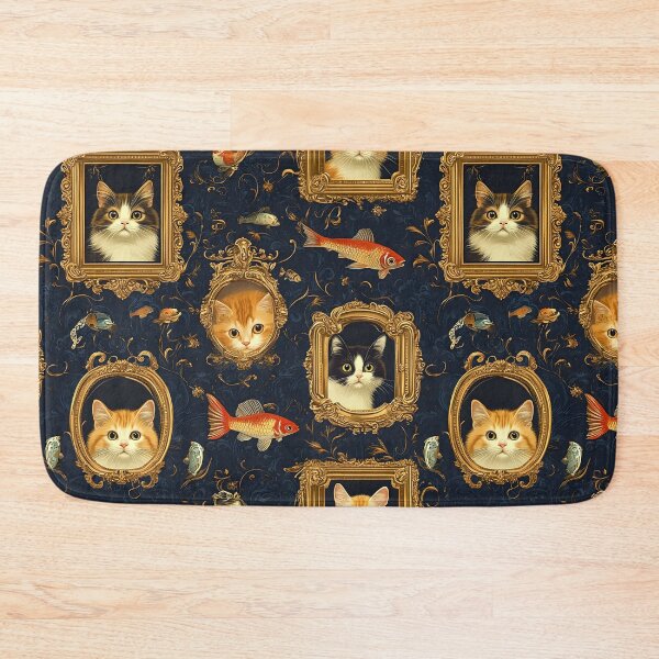 Artikelvorschau, A pattern of cat portraits and fish in golden frames  entworfen und verkauft von Designs-Lena.
