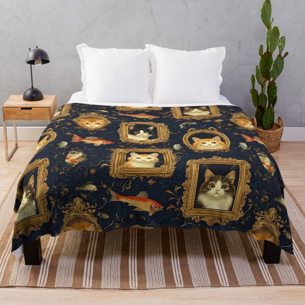 Artikelvorschau, A pattern of cat portraits and fish in golden frames entworfen und verkauft von Designs-Lena.