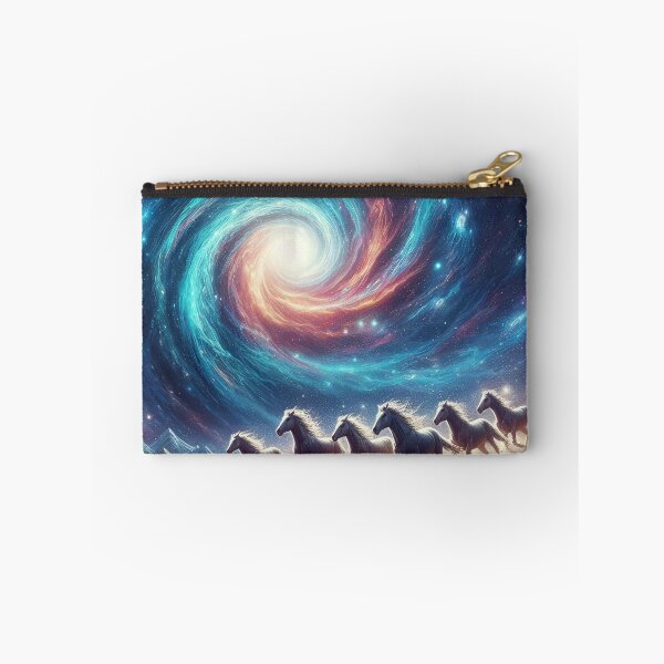 Item preview, A herd of horses gallops across a vast plain, their silhouettes framed against a breathtaking cosmic swirl designed and sold by homydesign.