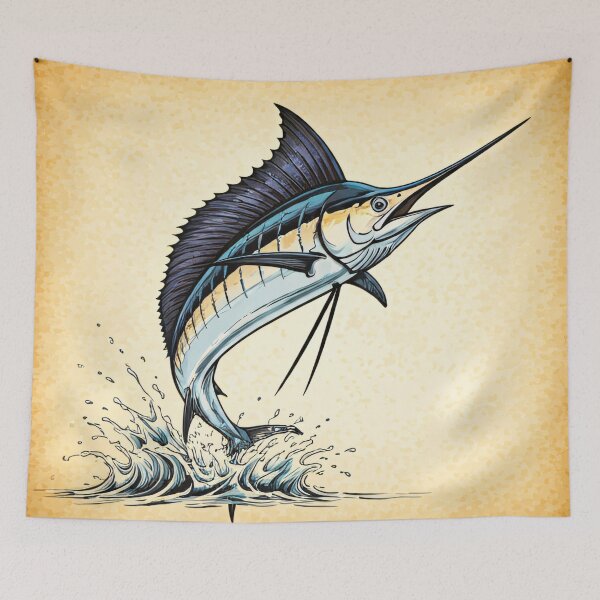 Item preview, Vibrant marlin leaps from water in dynamic motion designed and sold by homydesign.