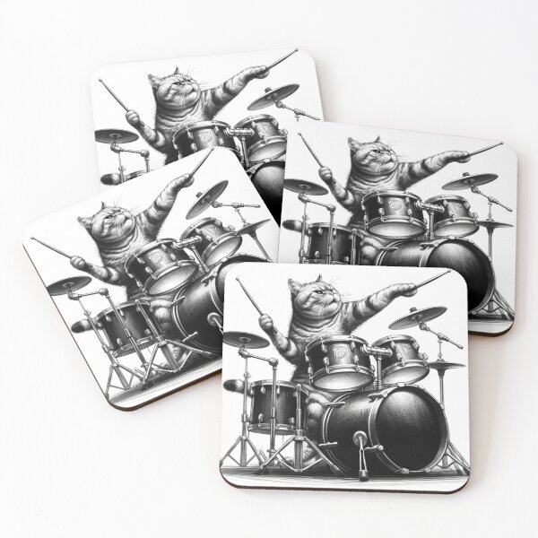 Item preview, Cat Playing drums designed and sold by ArtFeverShop.
